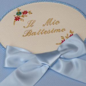 Album Fotografico Artigianale Battesimo - Nascita Azzurro Con Fiocco - Il Mio Battesimo - 30X30Cm 40 Fogli - Made In Italy